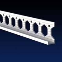 Close up rendered product image of 10mm white PVCu plaster stop bead on black and navy gradient background