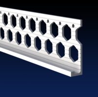 Close up rendered product image of 10mm white PVCu render stop bead on black and navy gradient background