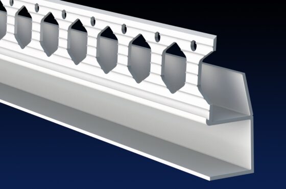 Close up rendered product image of 15mm white shadow gap bead, on black and navy gradient background