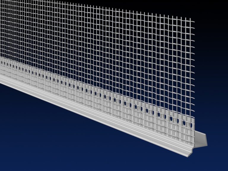 Close up rendered product image white PVCu board casement drip bead, on black and navy gradient background